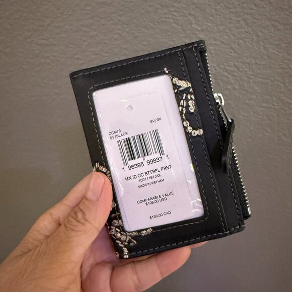 NWT Coach Mini Skinny Id Case With Butterfly Print CCM78 Black - Picture 3 of 4